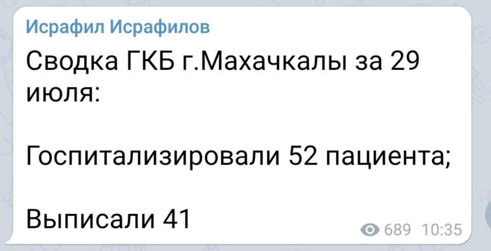 Скриншот сообщения со страницы Исрафила Исрафилова в Telegram https://t.me/israfiloff/688