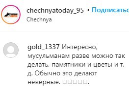 Скриншот комментария со страницы Instagram-паблика «Чечня сегодня». https://www.instagram.com/p/CEOitPhpjmn/