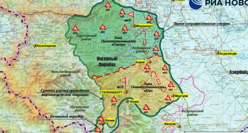 Посты российских миротворцев в Нагорный Карабах. Карта: министерство обороны РФ