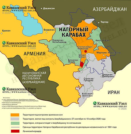 Карта по соглашению о перемирии, подготовленная "Кавказским узлом".