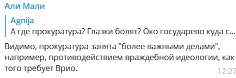 Скриншот комментария пользователя Али Мали из чата Telegram-канала "Совесть Дагестана" от 15.01.2021.