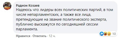 Скриншот комментария к публикации Ланы Парастаевой о принятии бюджета Южной Осетии. https://www.facebook.com/parastaeva