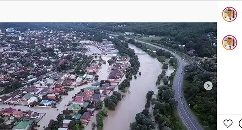 Наводнение в  Горячем Ключе. Скриншот сообщения https://www.instagram.com/p/CQ-Ur3speNd/