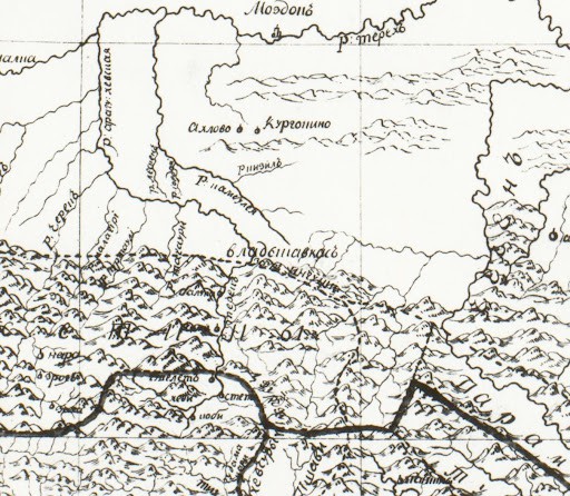 Бурнашев (1784). «Генеральная карта Грузинских царств...». Фрагмент изображения карты взят с сайта Государственного Архива Грузии