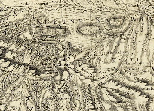 Гюльденштедт [и Паллас] (1787). «Neue Carte des Caucasus…» (фрагмент)
