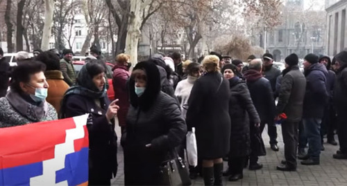 Участники акции вынужденных переселенцев. Ереван, 27 января 2022 года. Скриншот видео https://www.youtube.com/watch?v=C13z3wAr-pg
