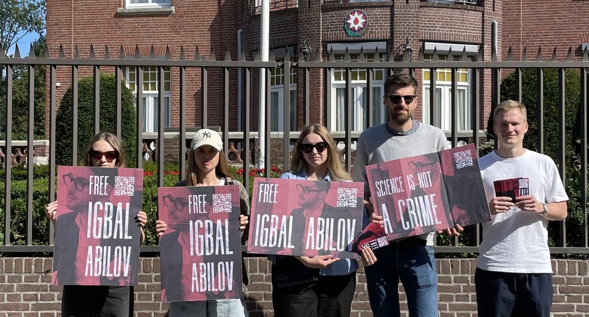 Пикет в поддержку Игбала Абилова. Гаага, 7 сентября 2024 года. Фото с сайта Free Igbal Abilov https://igbal.info/news/07092024/the-hague-picket