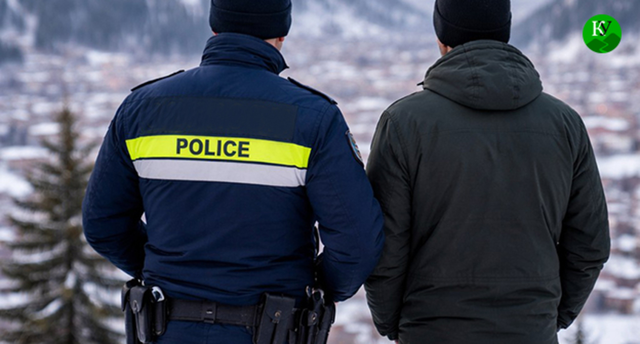 Сотрудник полиции стоит рядом с мужчиной. Иллюстрация создана "Кавказским узлом" при помощи ИИ в программе Copilot Сотрудник полиции стоит рядом с мужчиной. Иллюстрация создана "Кавказским узлом" при помощи ИИ в программе Copilot