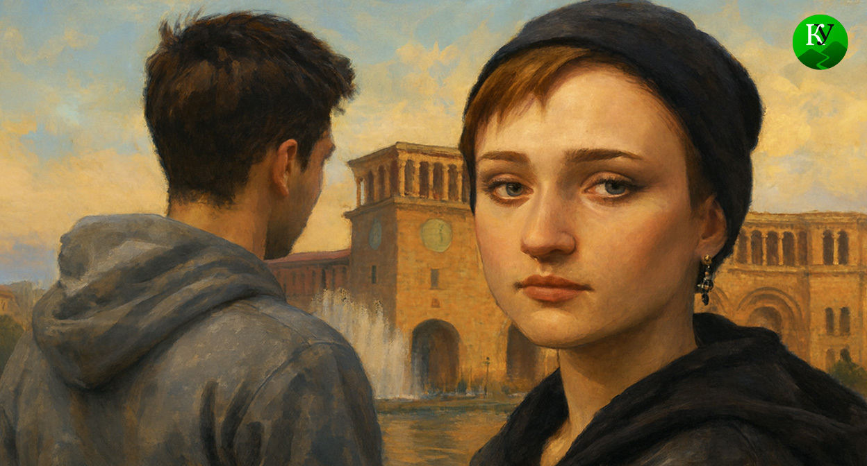 Айшат Баймурадова в Ереване. Иллюстрация создана «Кавказским узлом» с помощью ИИ в программе Copilot Айшат Баймурадова в Ереване. Иллюстрация создана «Кавказским узлом» с помощью ИИ в программе Copilot