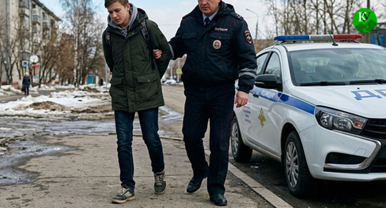 Сотрудник полиции задерживает подростка. Иллюстрация создана "Кавказским узлом" при помощи ИИ в программе Copilot Сотрудник полиции задерживает подростка. Иллюстрация создана "Кавказским узлом" при помощи ИИ в программе Copilot