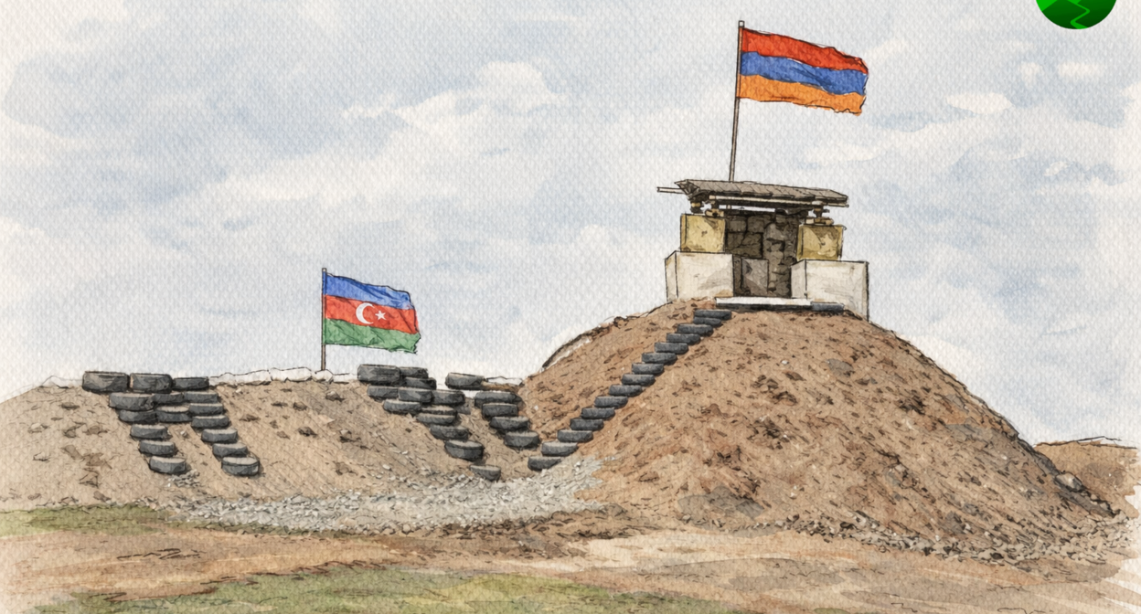 Граница Армении и Азербайджана. Иллюстрация создана "Кавказским узлом" с помощью ИИ. Граница Армении и Азербайджана. Иллюстрация создана "Кавказским узлом" с помощью ИИ.