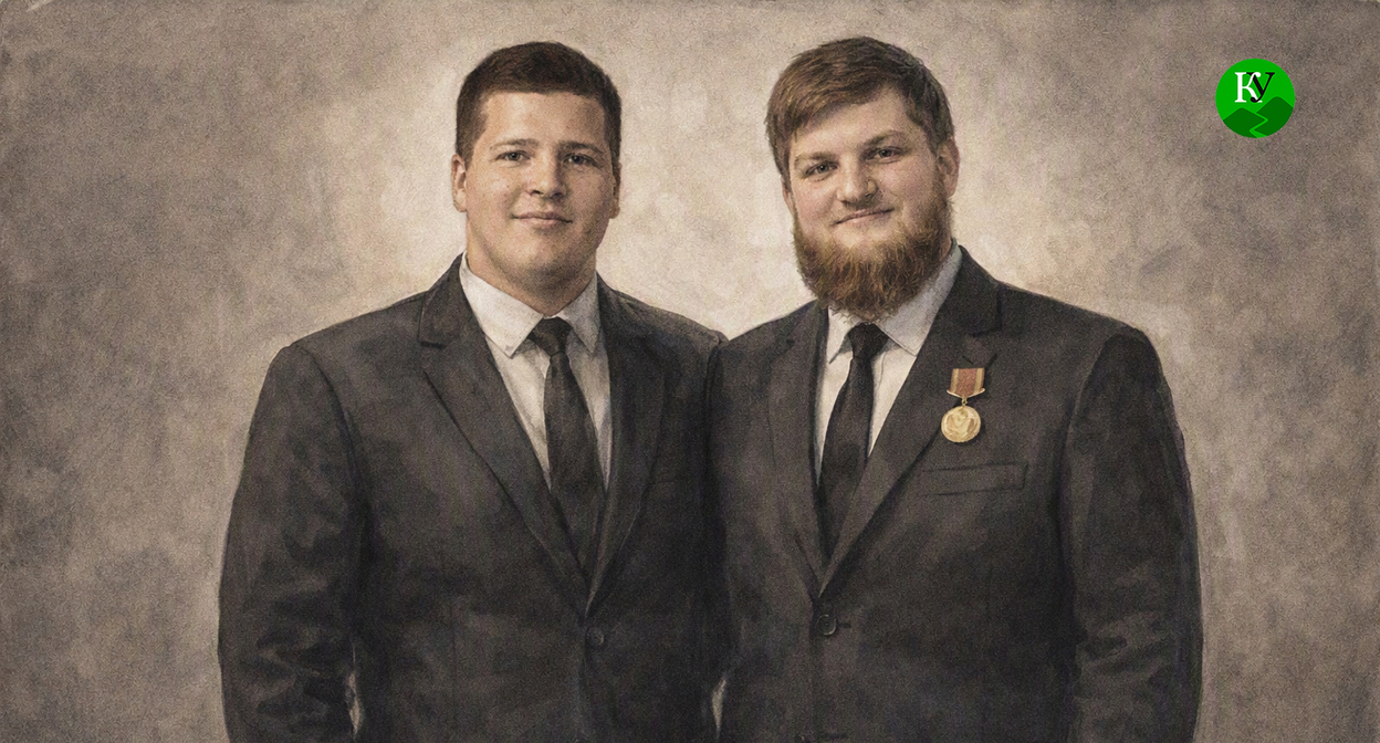 Адам Кадыров (слева) и Ахмат Кадыров-младший (справа). Иллюстрация создана "Кавказским узлом" при помощи ИИ в программе Copilot Адам Кадыров (слева) и Ахмат Кадыров-младший (справа). Иллюстрация создана "Кавказским узлом" при помощи ИИ в программе Copilot