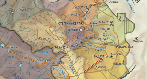 Расположение города Гадрут в Нагорном Карабахе. Карта "Кавказского узла" https://www.kavkaz-uzel.eu/articles/354792/